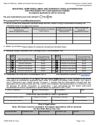 Form CDPH8676 IH Industrial Hemp Enrollment and Oversight (Iheo) Autorization for Processed Pet Food Manufacturers - California