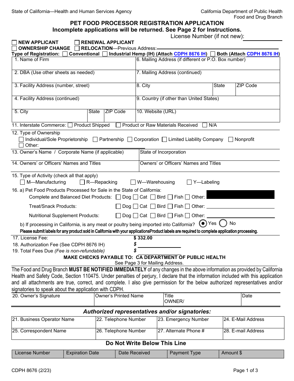 Form cdph8676 download fillable pdf or fill online pet food processor