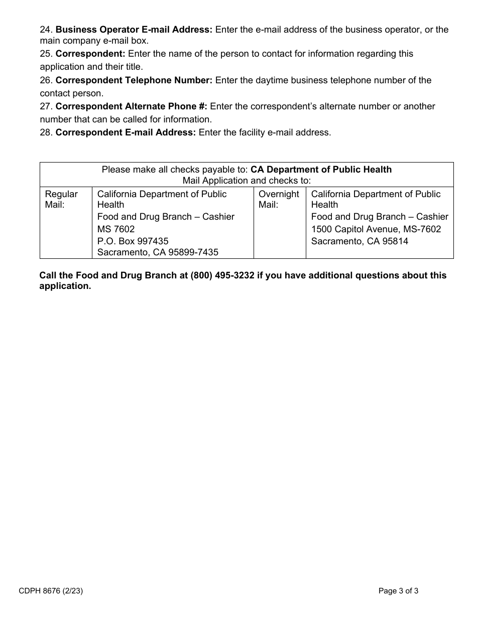 Form CDPH8676 Pet Food Processor Registration Application - California, Page 3