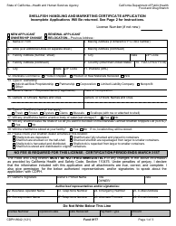 Form CDPH8642 Shellfish Handling and Marketing Certificate Application - California