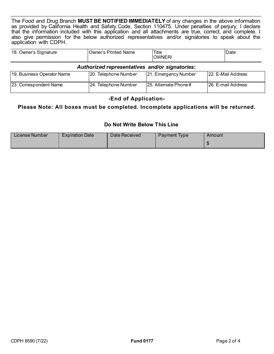 Form CDPH8590 Bottled Water Distributor License Application - California, Page 2