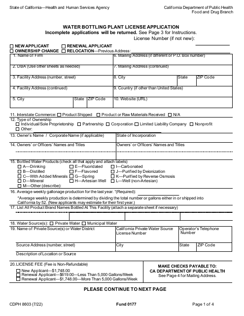 Form CDPH8603 - Fill Out, Sign Online and Download Fillable PDF ...