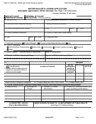 Document preview: Form CDPH8605 Water Hauler's License Application - California