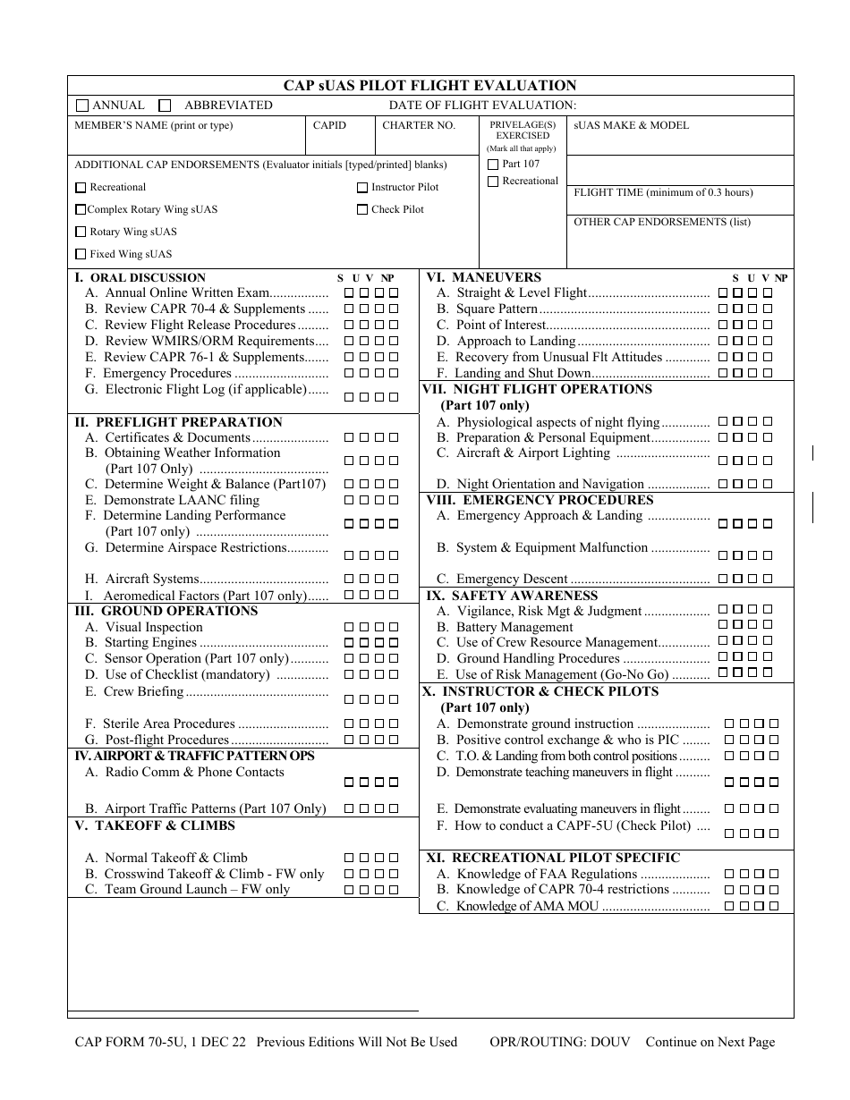 CAP Form 70-5U CAP Suas Pilot Flight Evaluation, Page 1