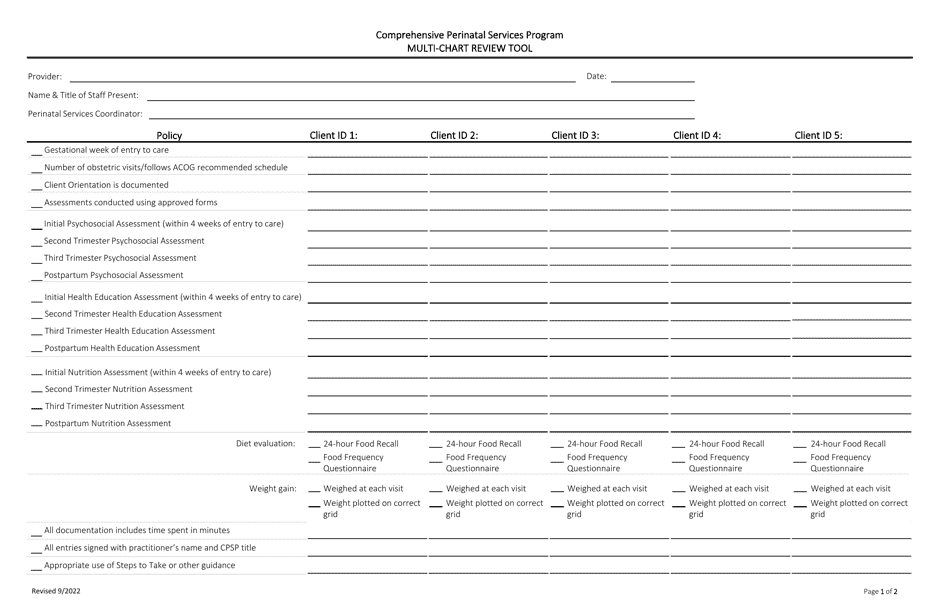 California MultiChart Review Tool Comprehensive Perinatal Services Program Fill Out, Sign