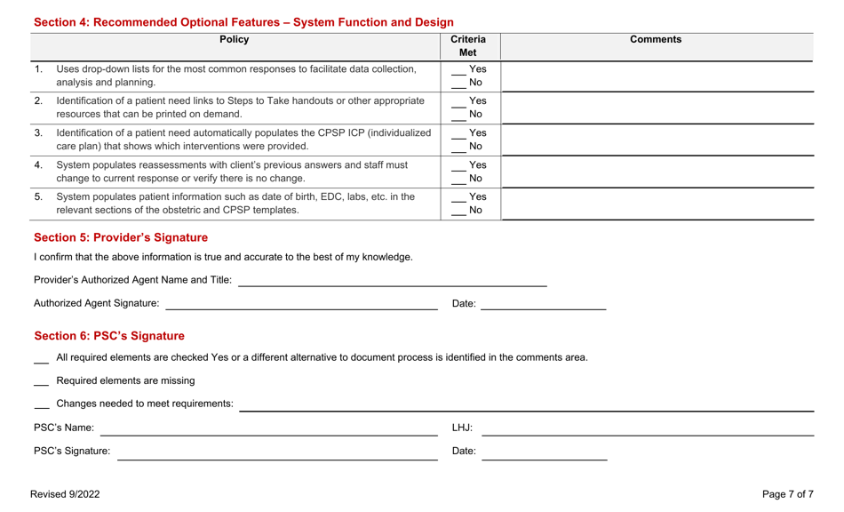 California Electronic Health Record Template Review Tool Comprehensive Perinatal Services 8910