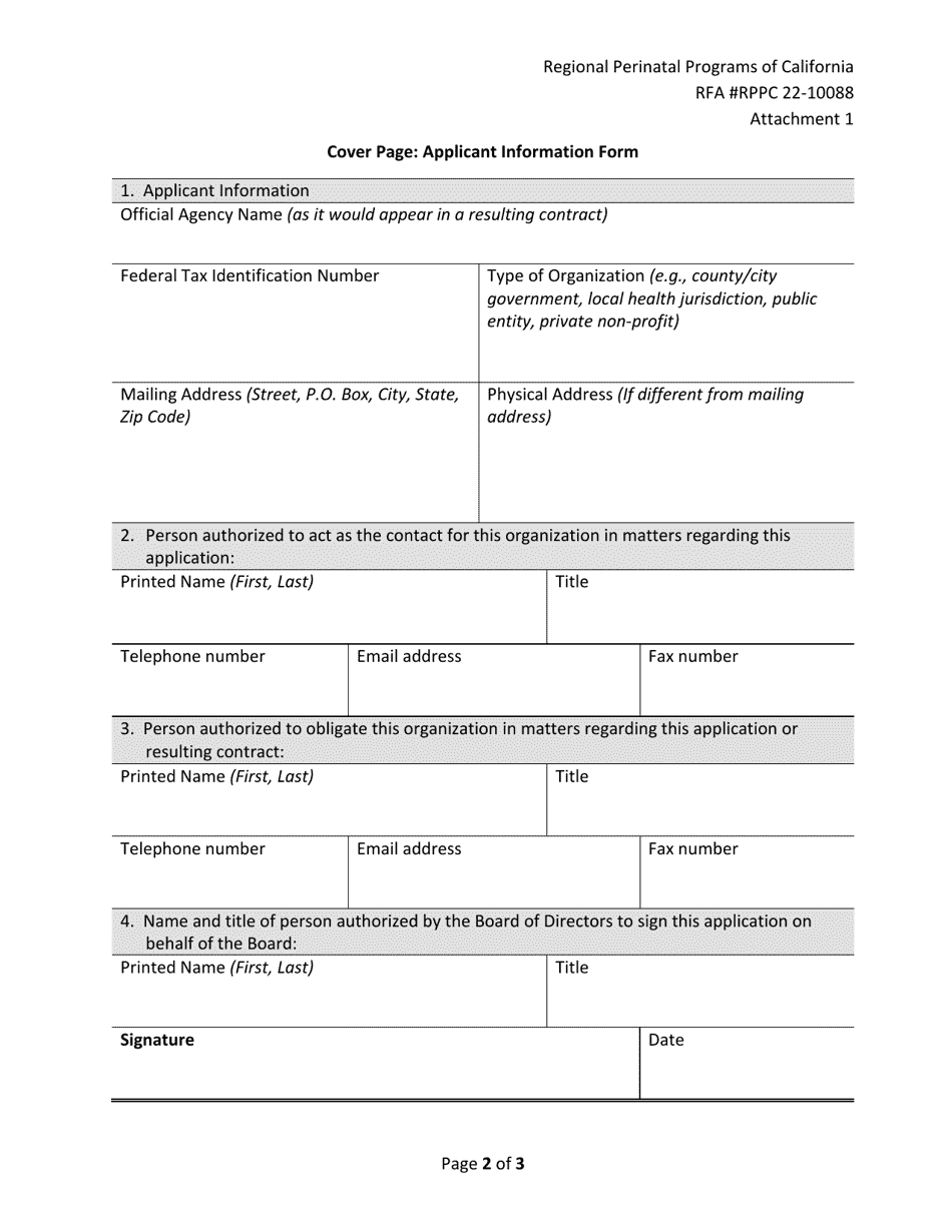 Attachment 1 Rppc Application Cover Page - California, Page 2