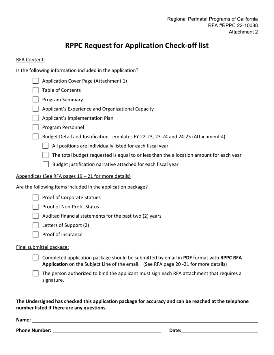 Attachment 2 Rppc Request for Application Check-Off List - California, Page 1