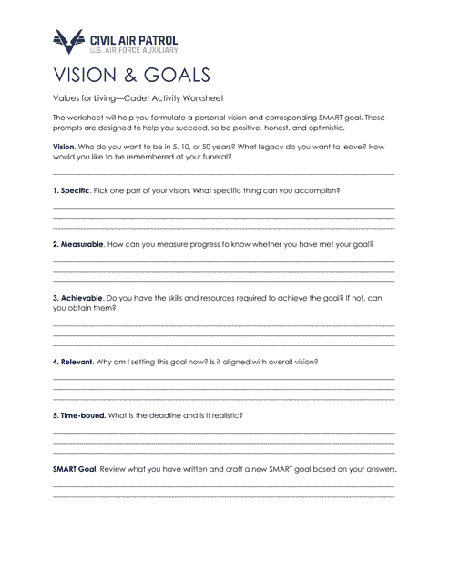Vision and Goals Worksheet Download Pdf