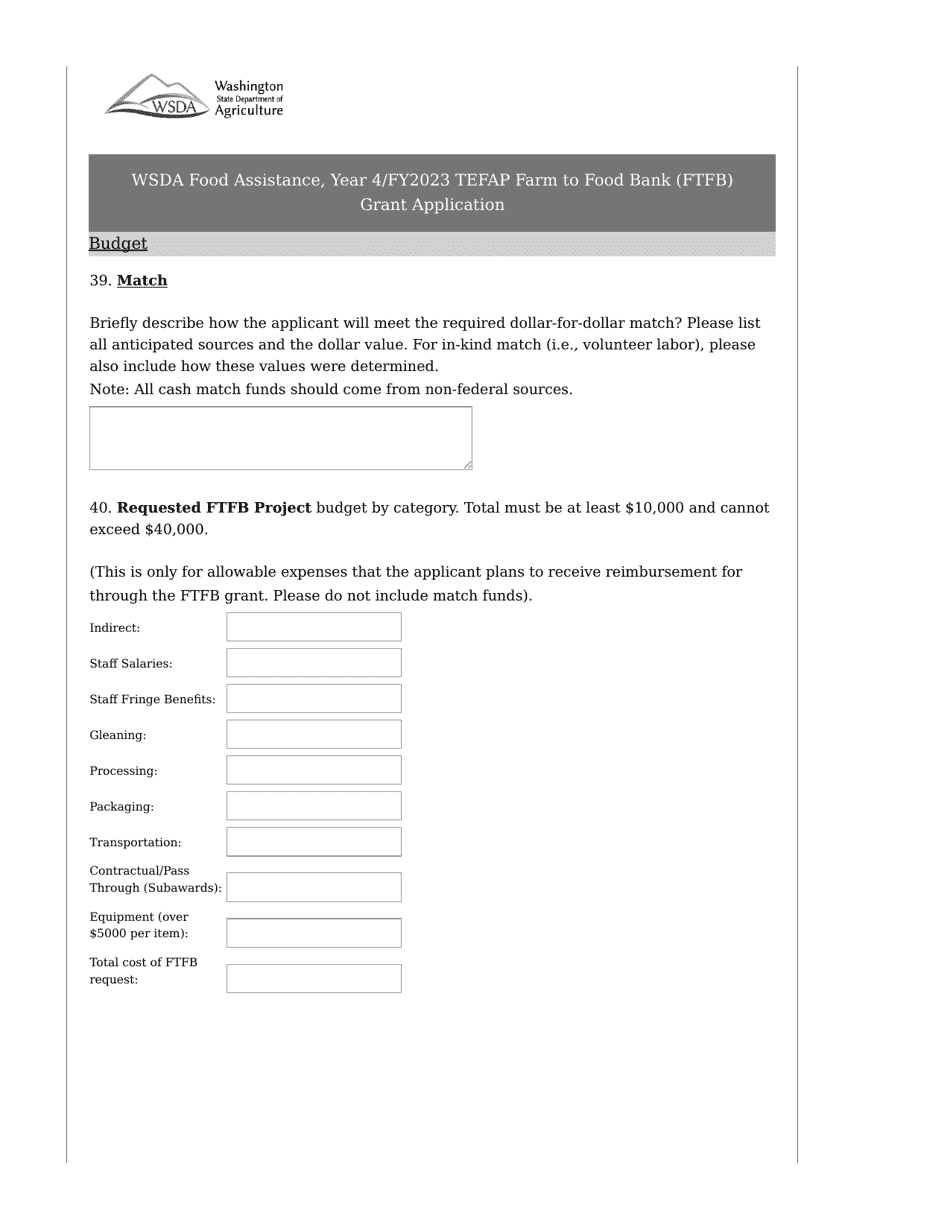 Farm to Food Bank (Ftfb) Grant Application - the Emergency Food Assistance Program (Tefap) - Washington, Page 11