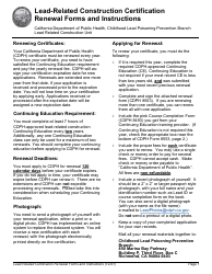 Form CDPH8553 Lead Certification Renewal - California