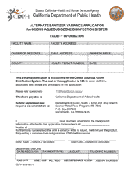 Form CDPH9106 Alternate Sanitizer Variance Application for Oxidus Aqueous Ozone Disinfection System - California, Page 2