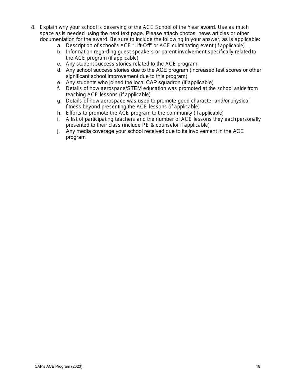 National Ace School of the Year Nomination Form, Page 3