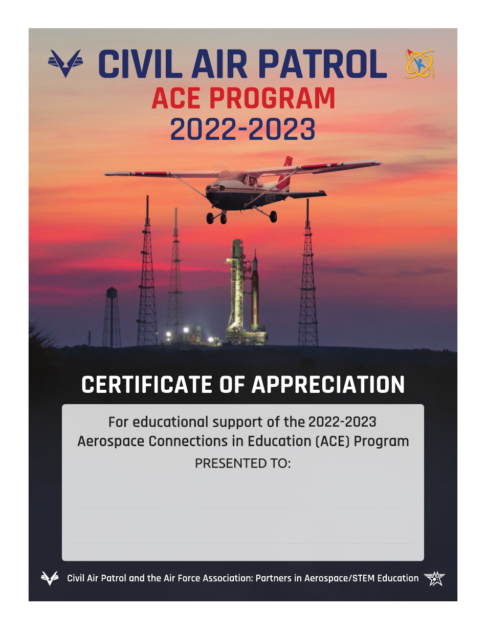 Certificate of Appreciation for Educational Support of the Aerospace Connections in Education (Ace) Program, Page 1