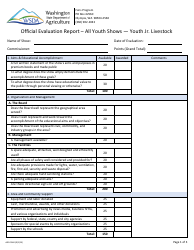 Form AGR-5540 Official Evaluation Report - All Youth Shows - Youth Jr. Livestock - Washington