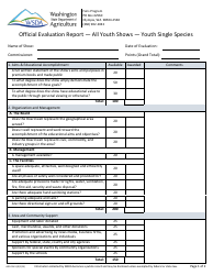 Form AGR-5541 Official Evaluation Report - All Youth Shows - Youth Single Species - Washington