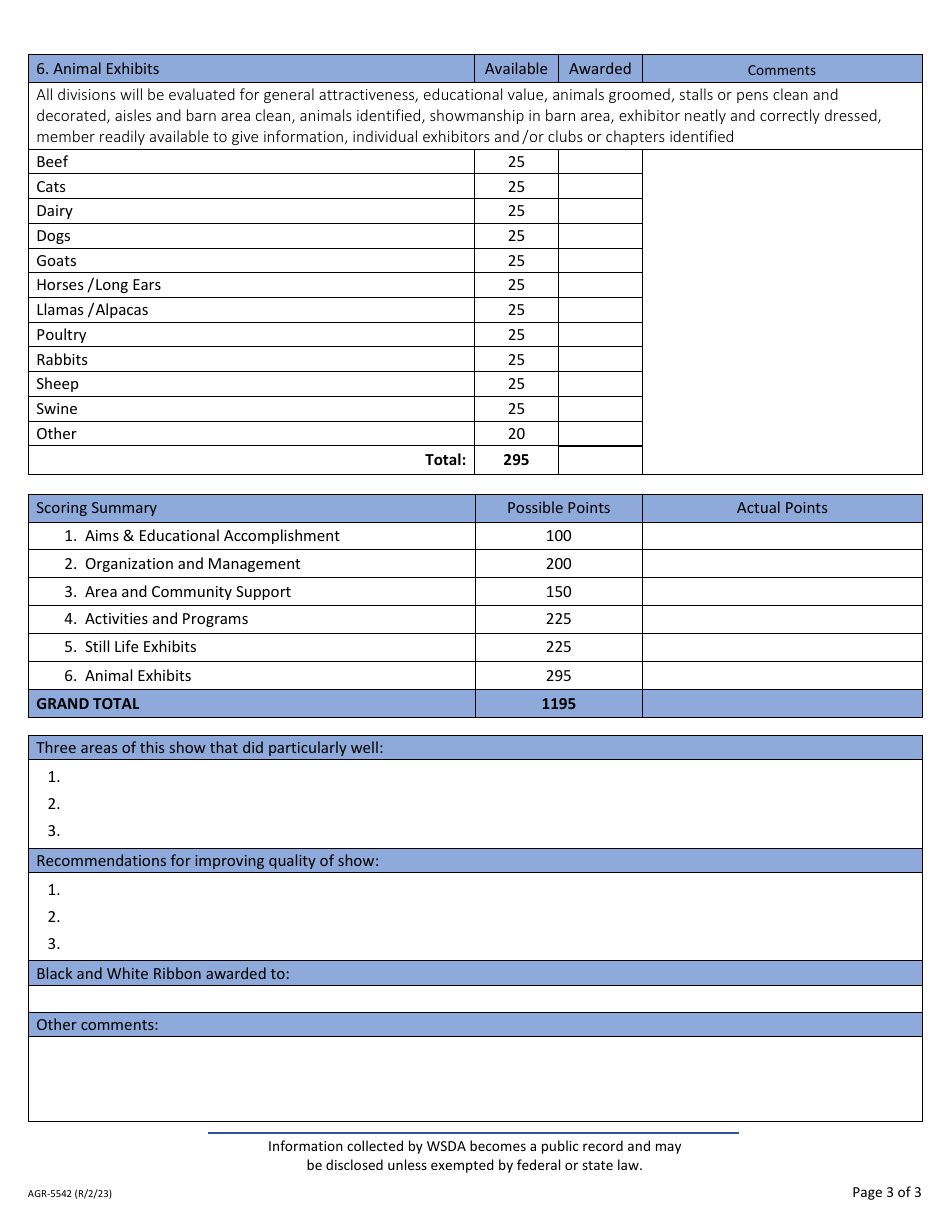 Form AGR-5542 Download Fillable PDF or Fill Online Official Evaluation ...