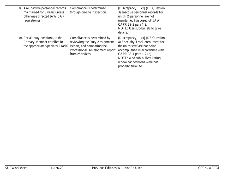 Form D-5 Sui Worksheet - Personnel, Page 2