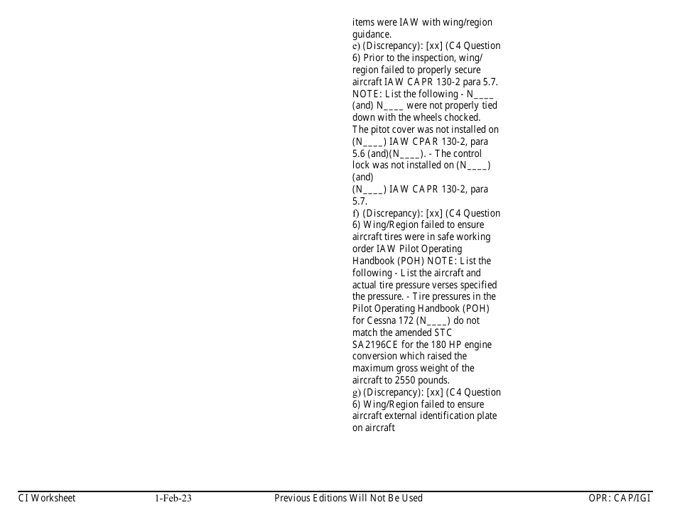 Form C-4 Ci Worksheet - Aircraft Management, Page 10