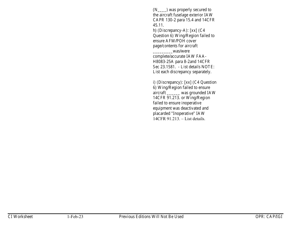 Form C-4 Ci Worksheet - Aircraft Management, Page 11