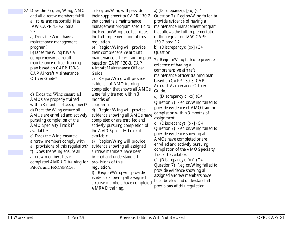 Form C-4 Ci Worksheet - Aircraft Management, Page 12