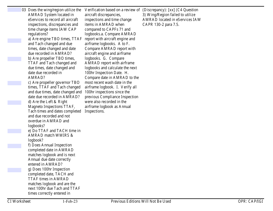 Form C-4 Ci Worksheet - Aircraft Management, Page 3
