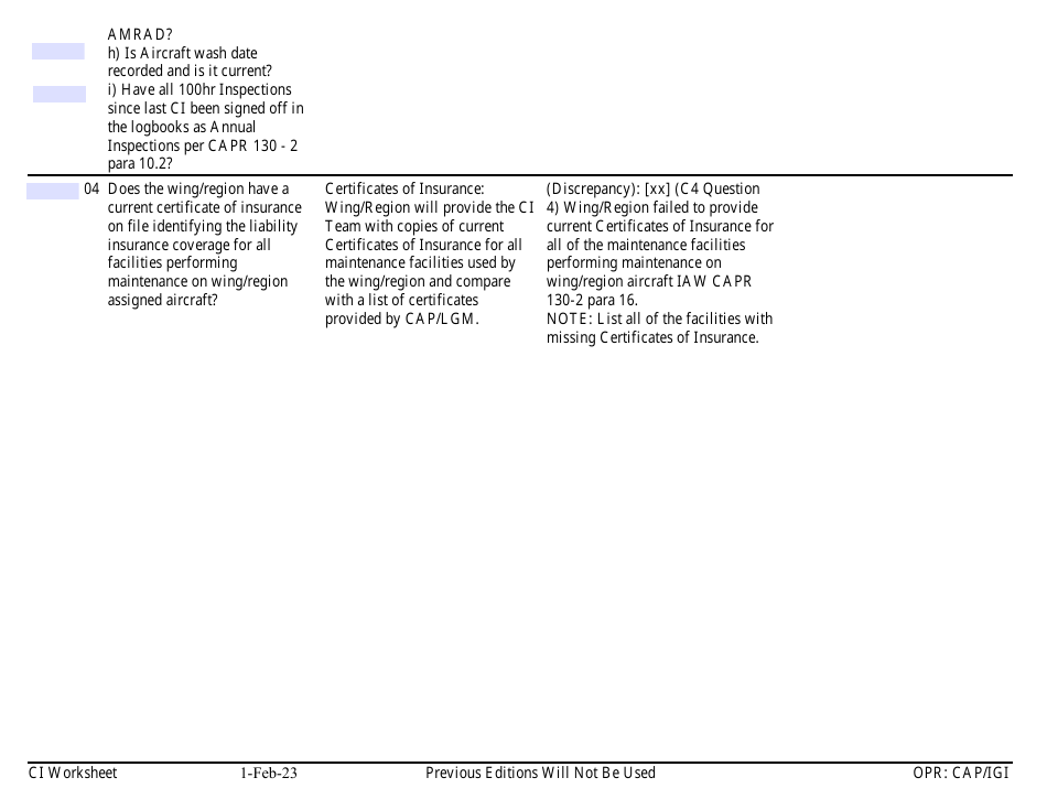 Form C-4 Ci Worksheet - Aircraft Management, Page 4