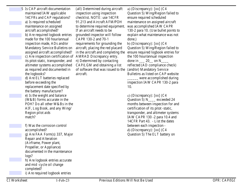 Form C-4 Ci Worksheet - Aircraft Management, Page 5
