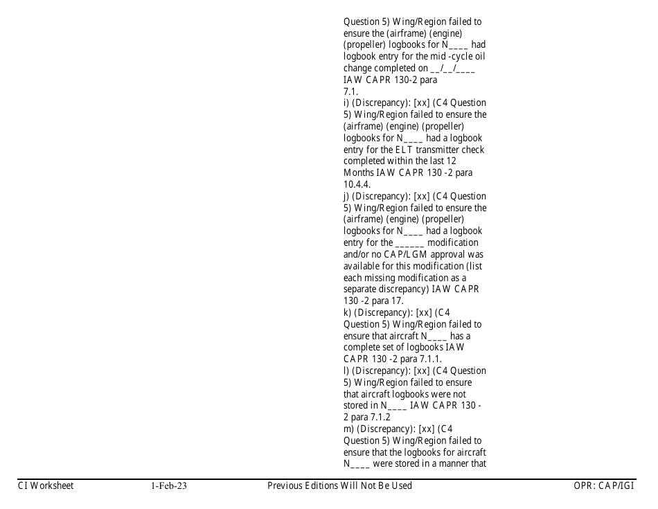 Form C-4 Ci Worksheet - Aircraft Management, Page 7