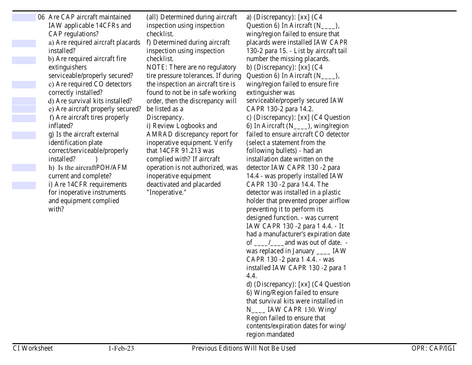 Form C-4 Ci Worksheet - Aircraft Management, Page 9