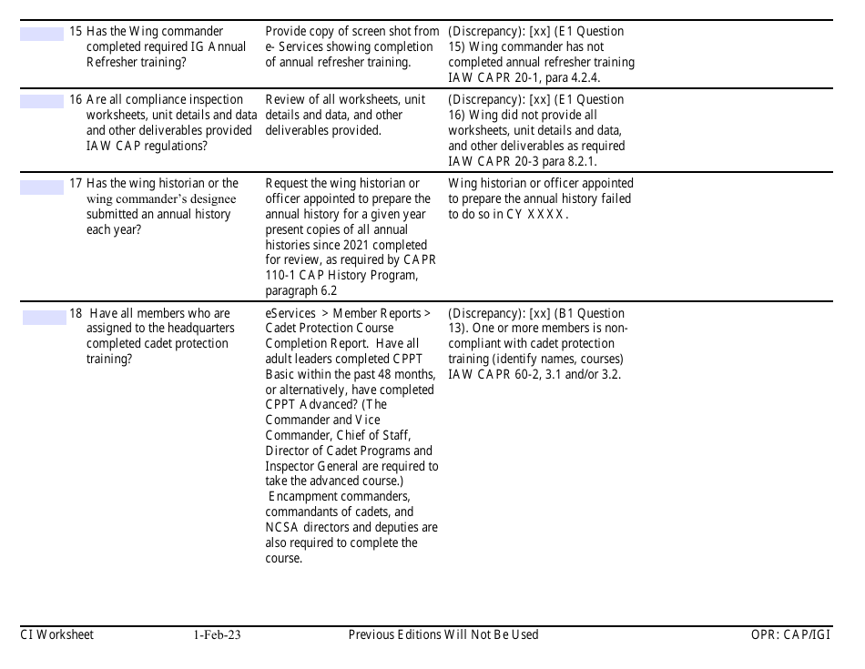 Form E-1 Ci Worksheet - Command, Page 4