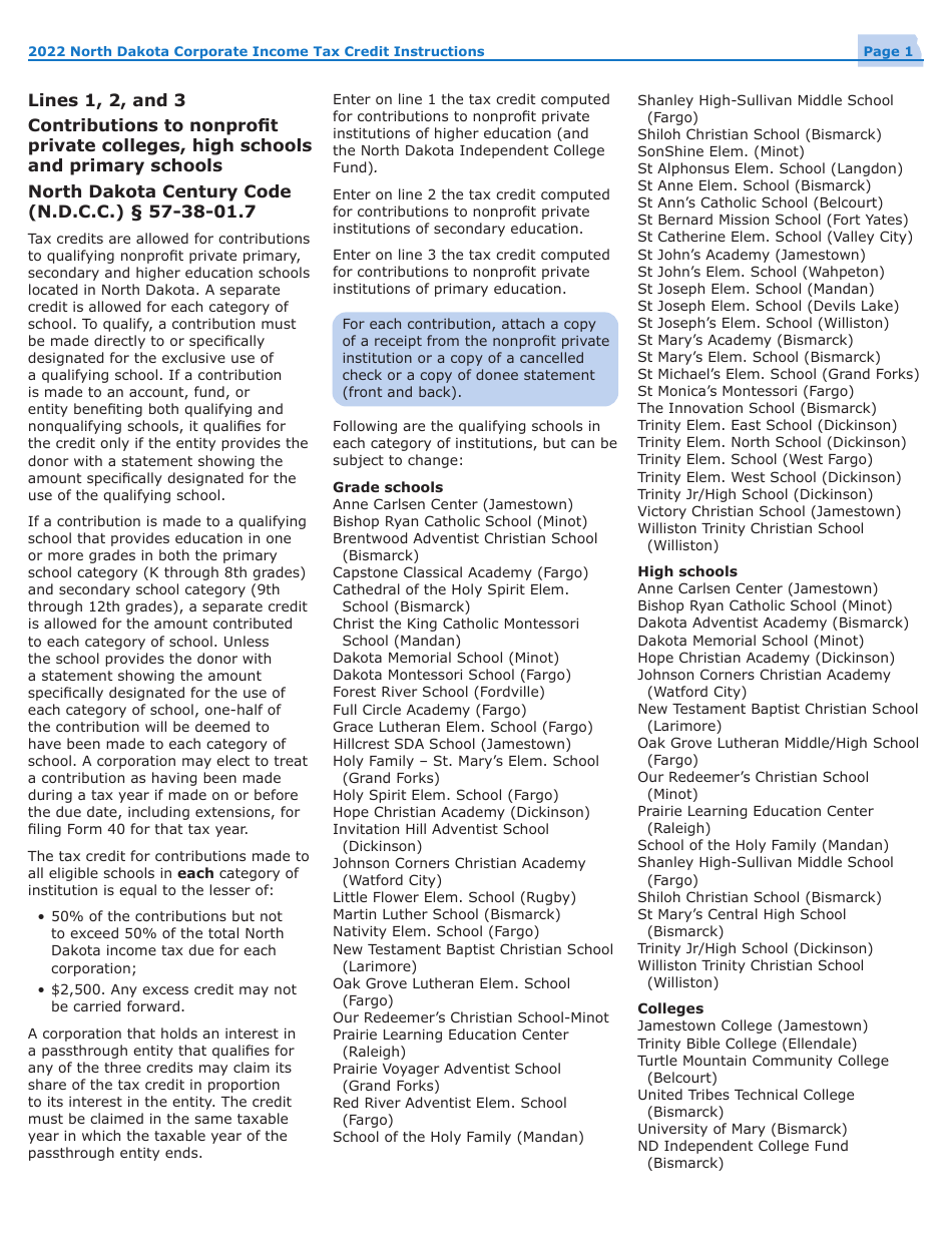 Instructions for Form 40, SFN28740 Schedule TC Corporation Income Tax Return - North Dakota, Page 3