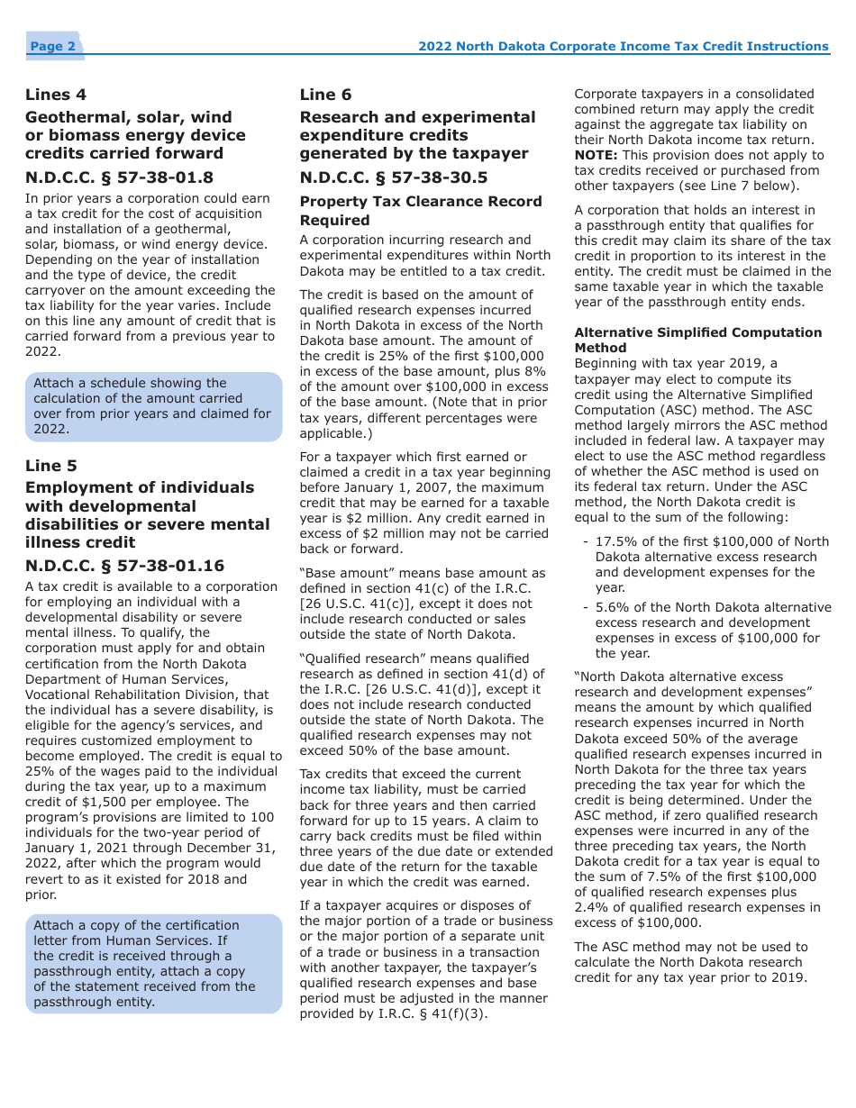 Instructions for Form 40, SFN28740 Schedule TC Corporation Income Tax Return - North Dakota, Page 4