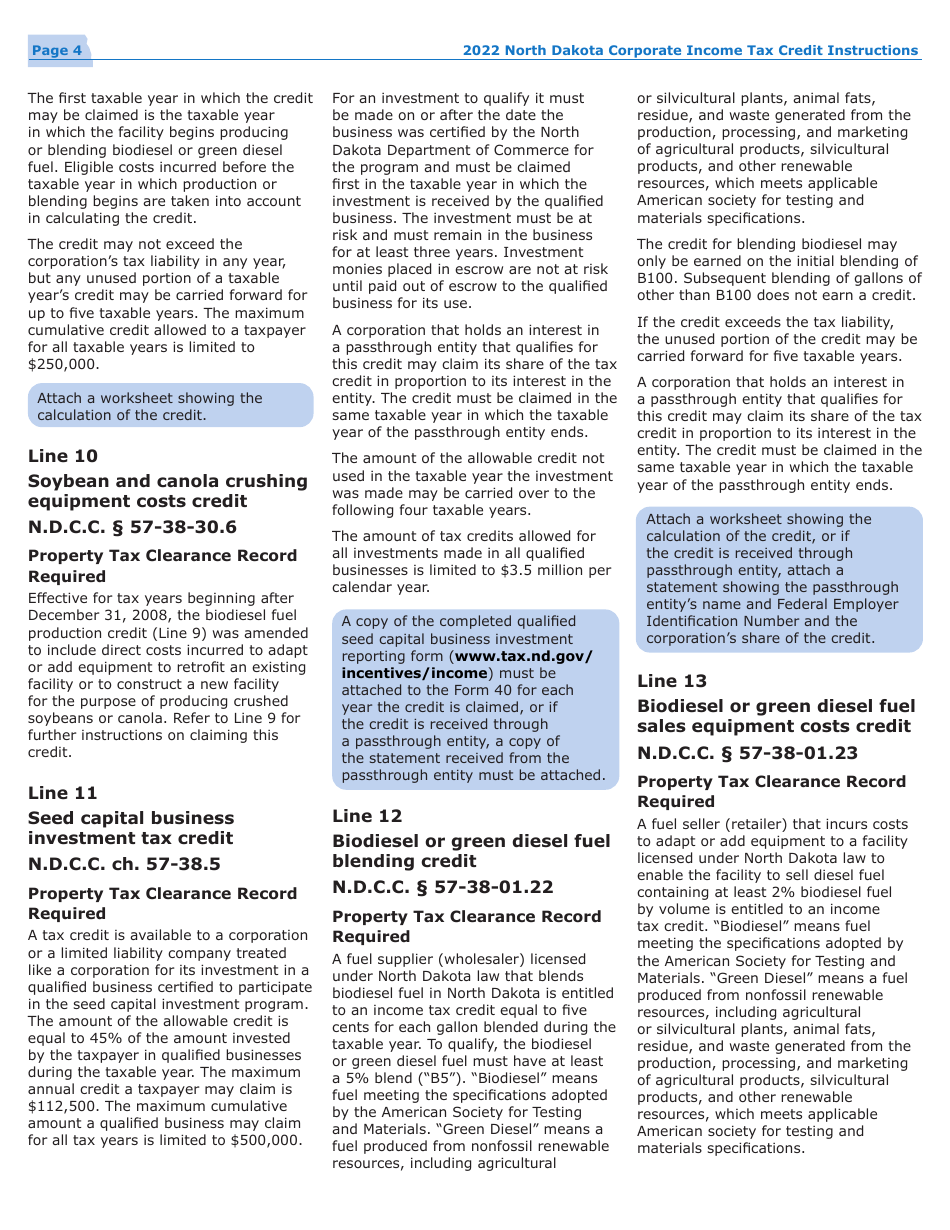 Instructions for Form 40, SFN28740 Schedule TC Corporation Income Tax Return - North Dakota, Page 6