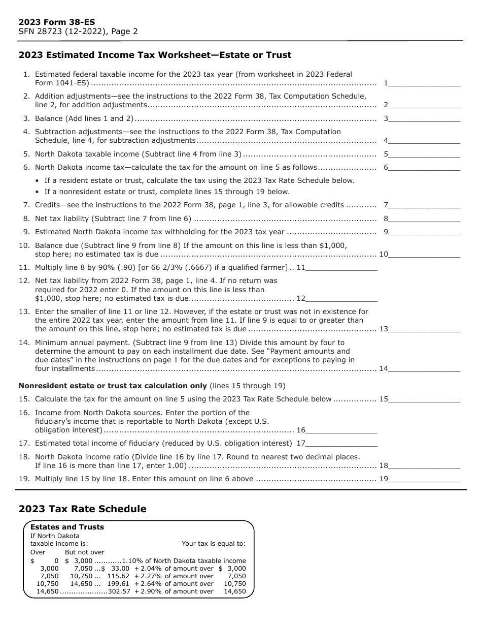 Form 38-ES (SFN28723) Fiduciary Estimated Tax Payment Voucher - North Dakota, Page 2