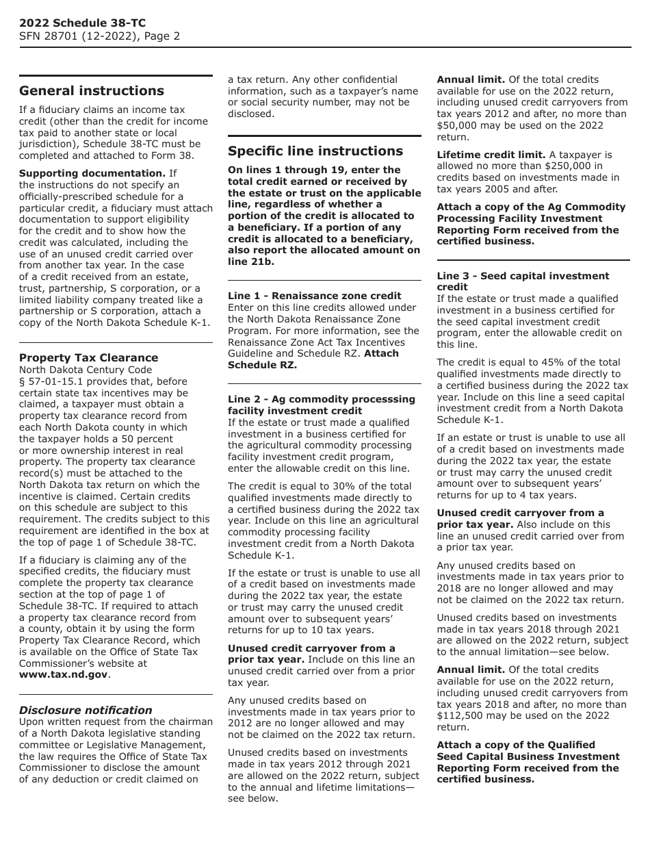 Form SFN28701 Schedule 38-TC Tax Credits - North Dakota, Page 3