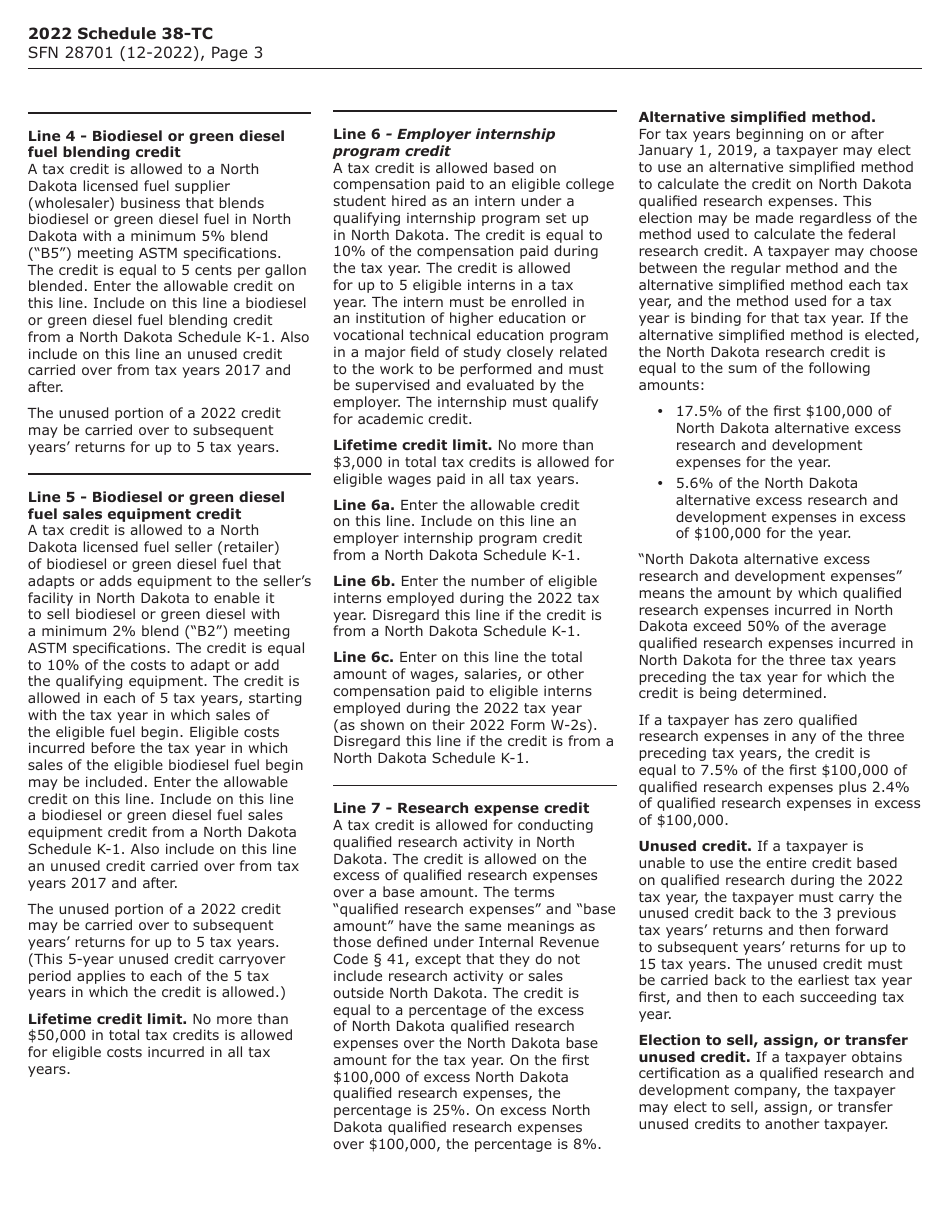 Form SFN28701 Schedule 38-TC Tax Credits - North Dakota, Page 4