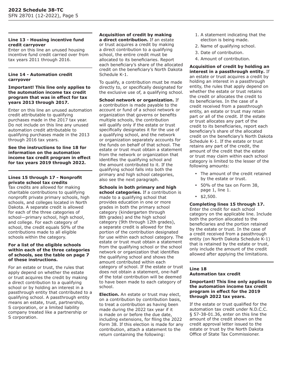 Form SFN28701 Schedule 38-TC Tax Credits - North Dakota, Page 6