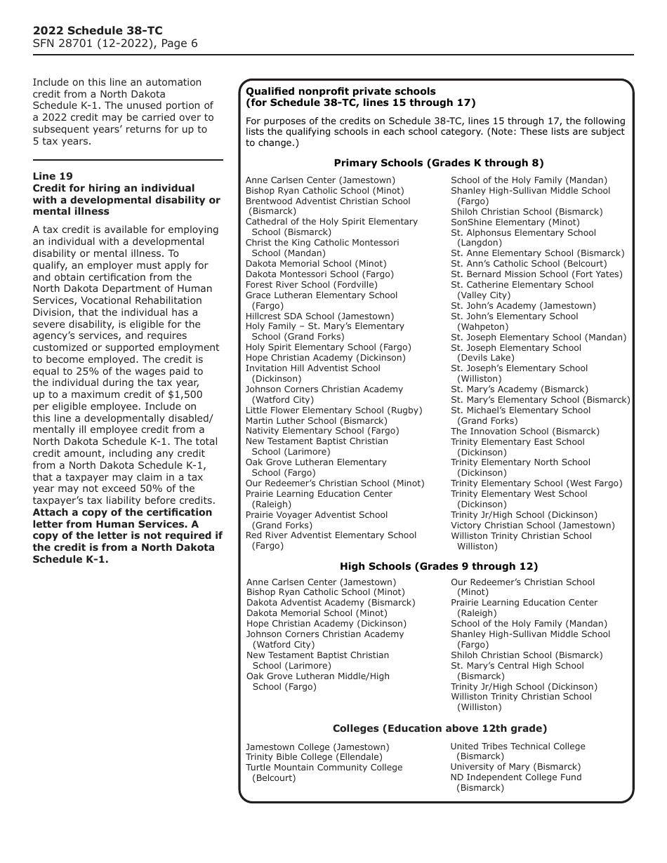 Form SFN28701 Schedule 38-TC Tax Credits - North Dakota, Page 7