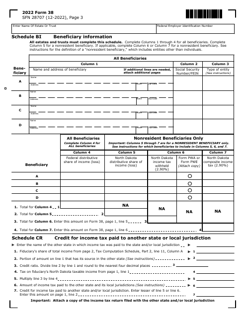 Form 38 (SFN28707) Schedule BI  Printable Pdf