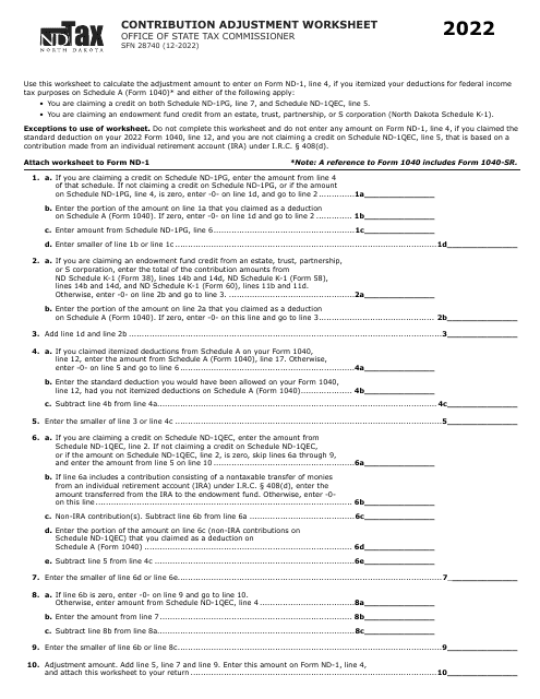 Form SFN28740 2022 Printable Pdf