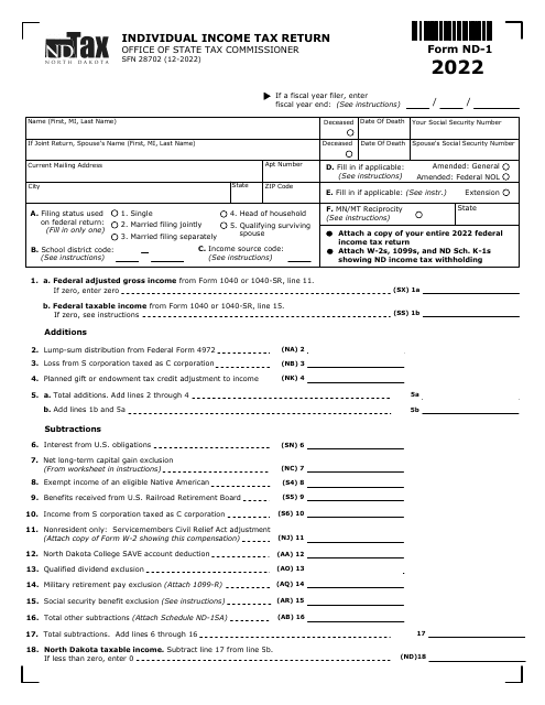Form ND-1 (SFN28702) 2022 Printable Pdf
