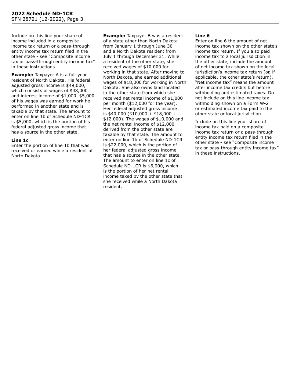 Form SFN28721 Schedule ND-1CR Credit for Income Tax Paid to Another State or Local Jurisdiction - North Dakota, Page 3