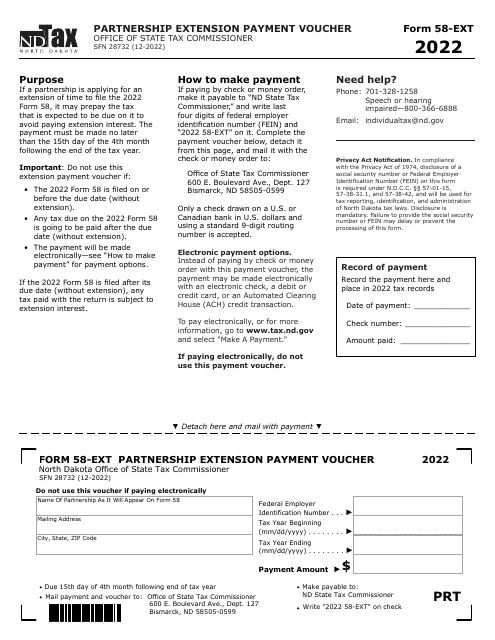 Form 58-EXT (SFN28732) 2022 Printable Pdf