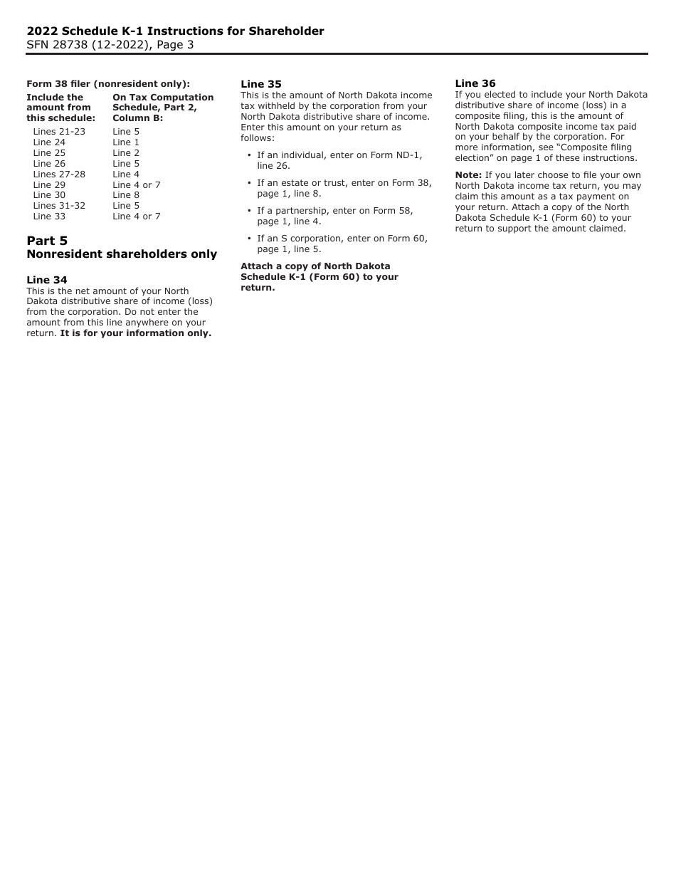 Form 60 (SFN28738) Schedule K-1 Shareholders Share of North Dakota Income (Loss), Deductions, Adjustments, Credits, and Other Items - North Dakota, Page 3