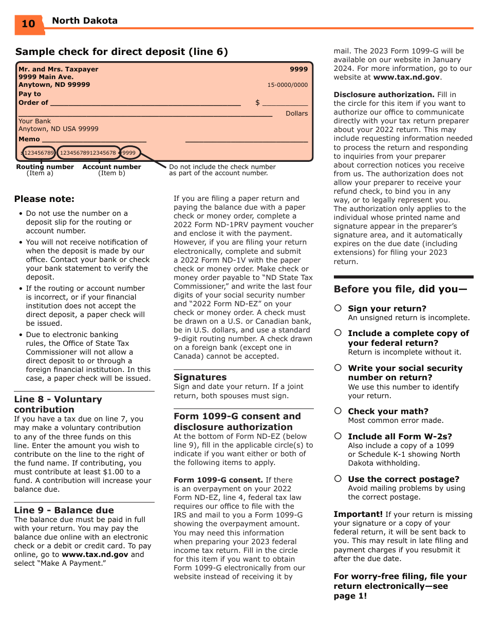 Instructions for Form ND-EZ, SFN28745, ND-1, SFN28702 - North Dakota, Page 12