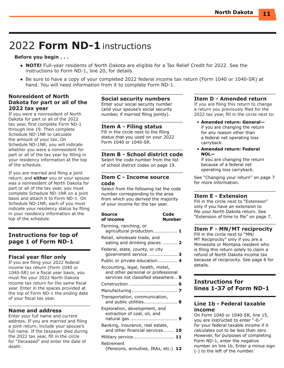 Instructions for Form ND-EZ, SFN28745, ND-1, SFN28702 - North Dakota, Page 13