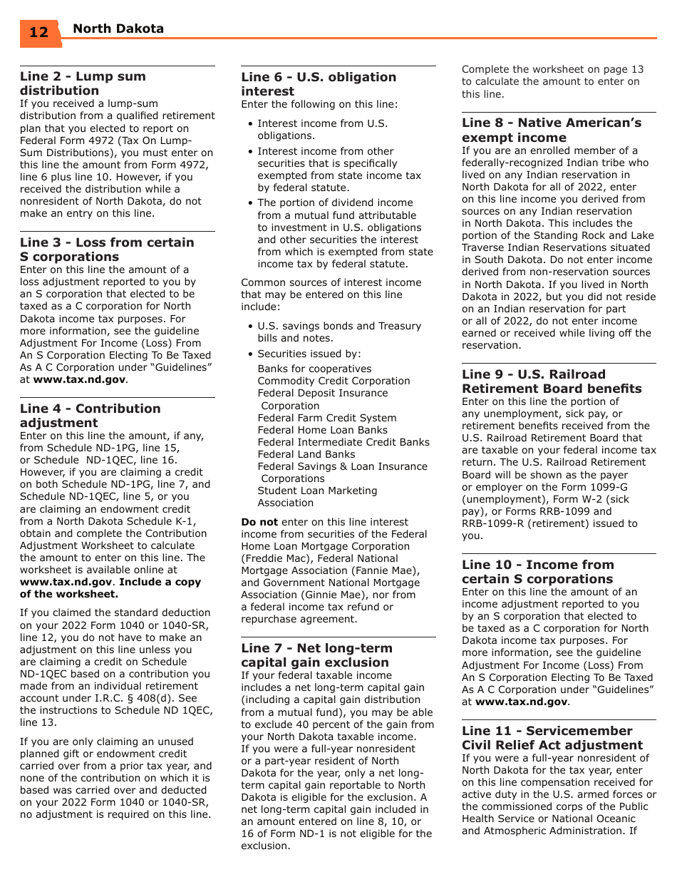 Instructions for Form ND-EZ, SFN28745, ND-1, SFN28702 - North Dakota, Page 14