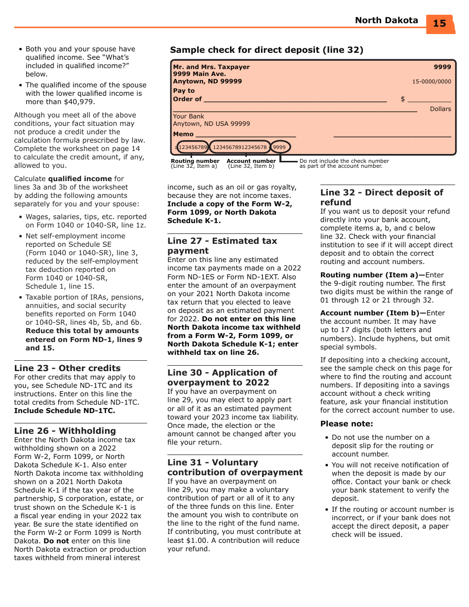 Instructions for Form ND-EZ, SFN28745, ND-1, SFN28702 - North Dakota, Page 17