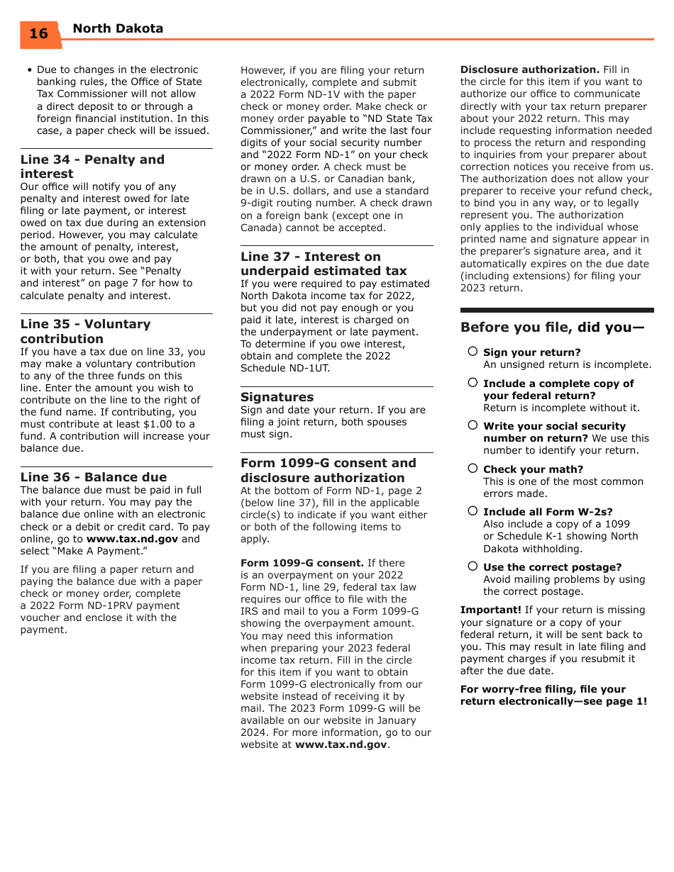 Instructions for Form ND-EZ, SFN28745, ND-1, SFN28702 - North Dakota, Page 18